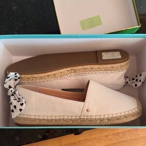 kate spade White Leather Espadrille Flats with Black Heart Scarf Detail